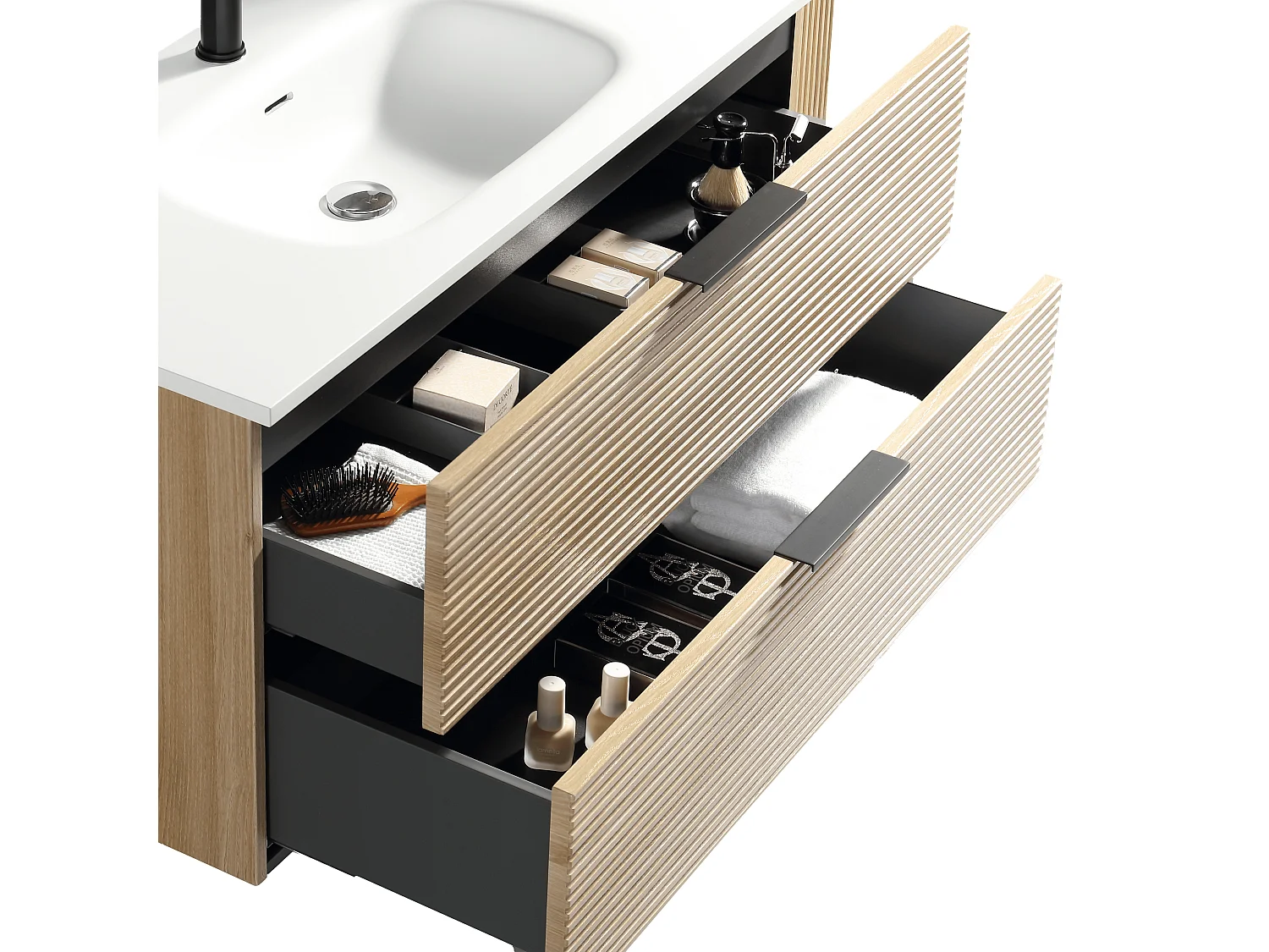 Ensemble salle de bain 100 cm chêne clair vasque à poser blanc wave Aqualinea