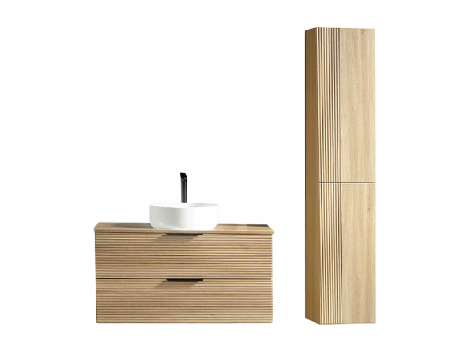 Ensemble salle de bain 120 cm chêne clair vasque à poser blanc mat Aqualinea