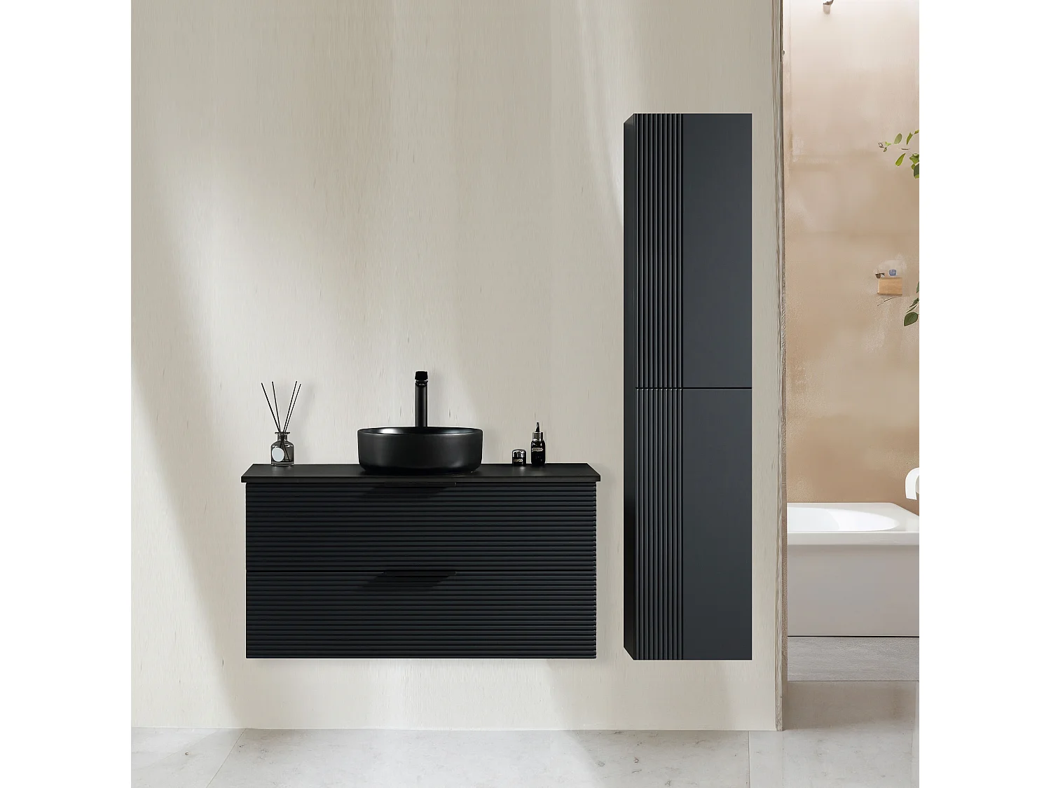 Ensemble salle de bain 100 cm noir vasque à poser noir Aqualinea