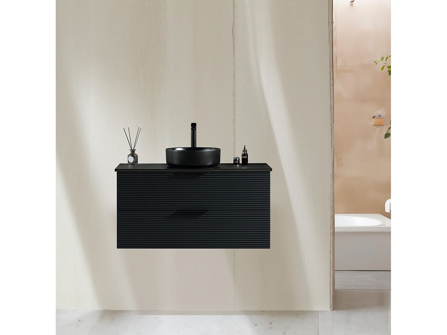 Ensemble salle de bain 100 cm noir vasque à poser noir Aqualinea