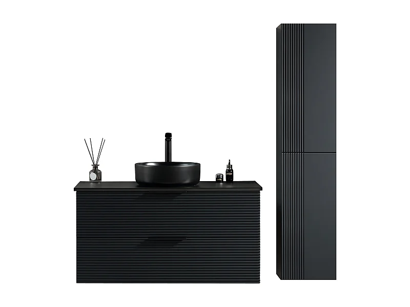 Ensemble salle de bain 120 cm noir vasque à poser noir Aqualinea