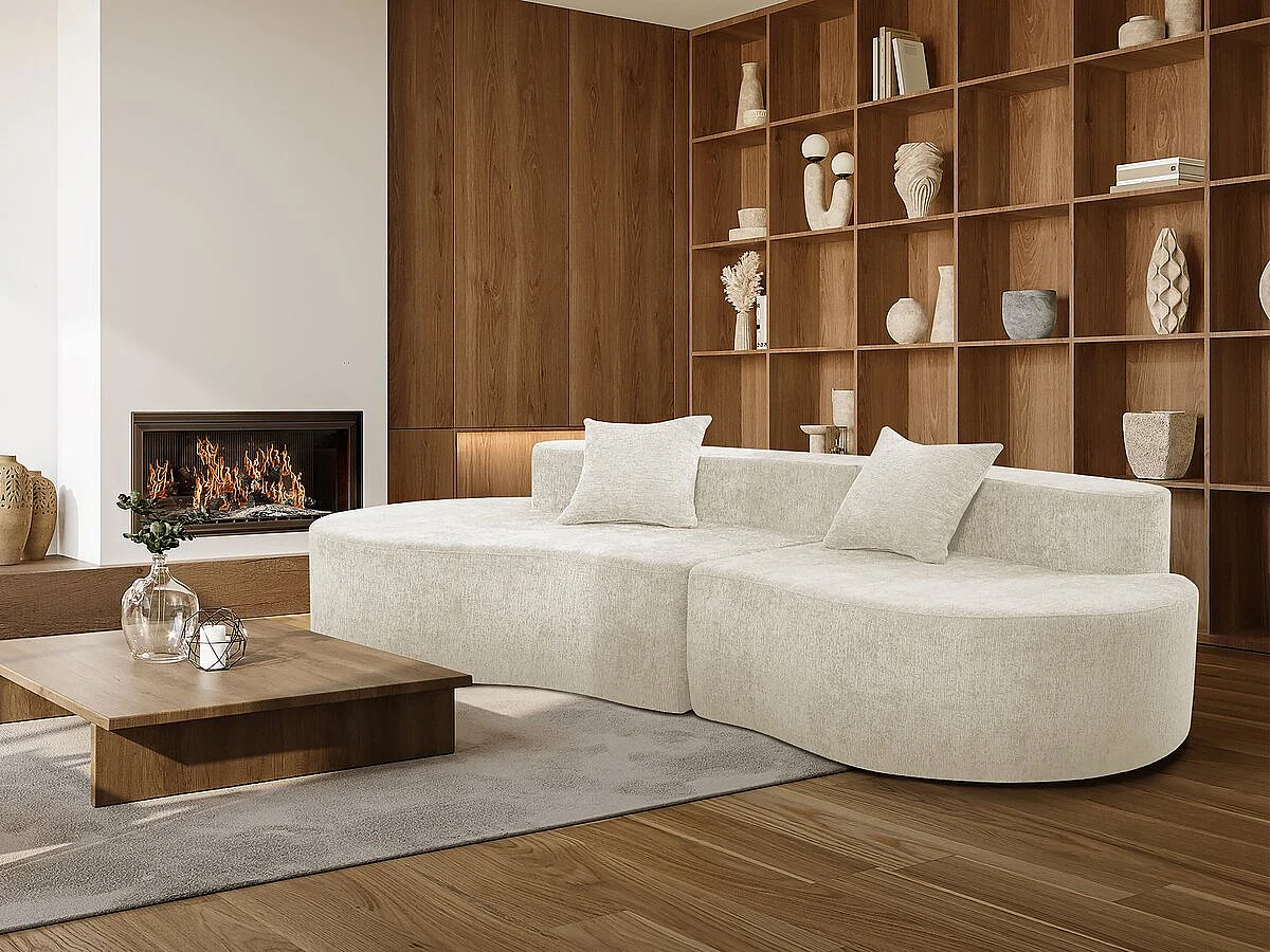 Canapé virgule en tissu texturé "Avola" - 3 places - Beige