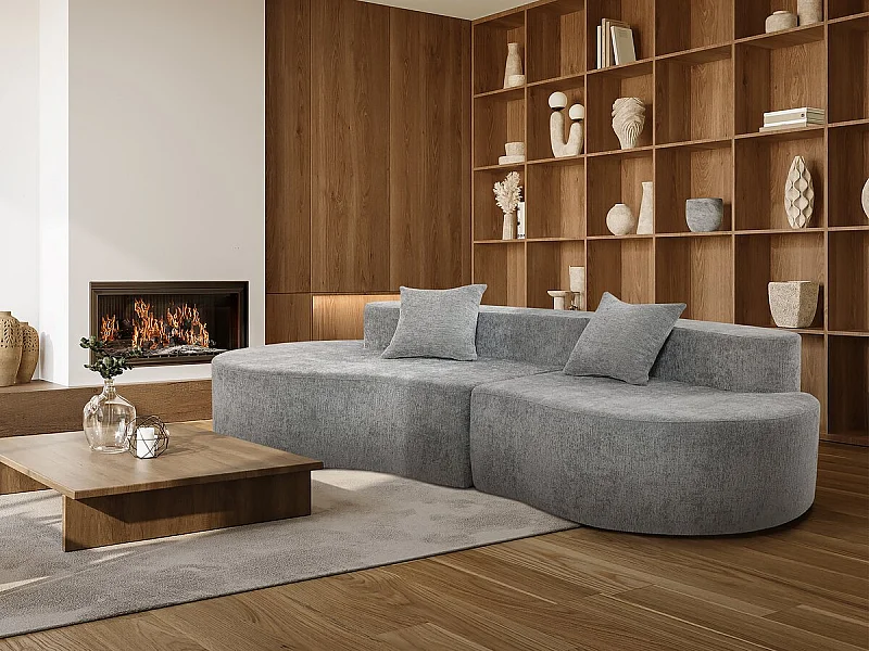 Canapé virgule en tissu texturé "Avola" - 3 places - Gris