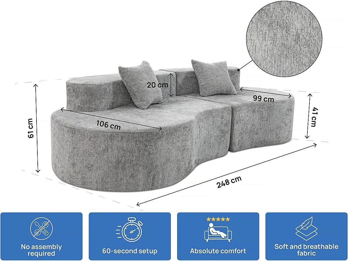 Sofá Comma en tejido texturizado <<Avola>> - 3 plazas - gris