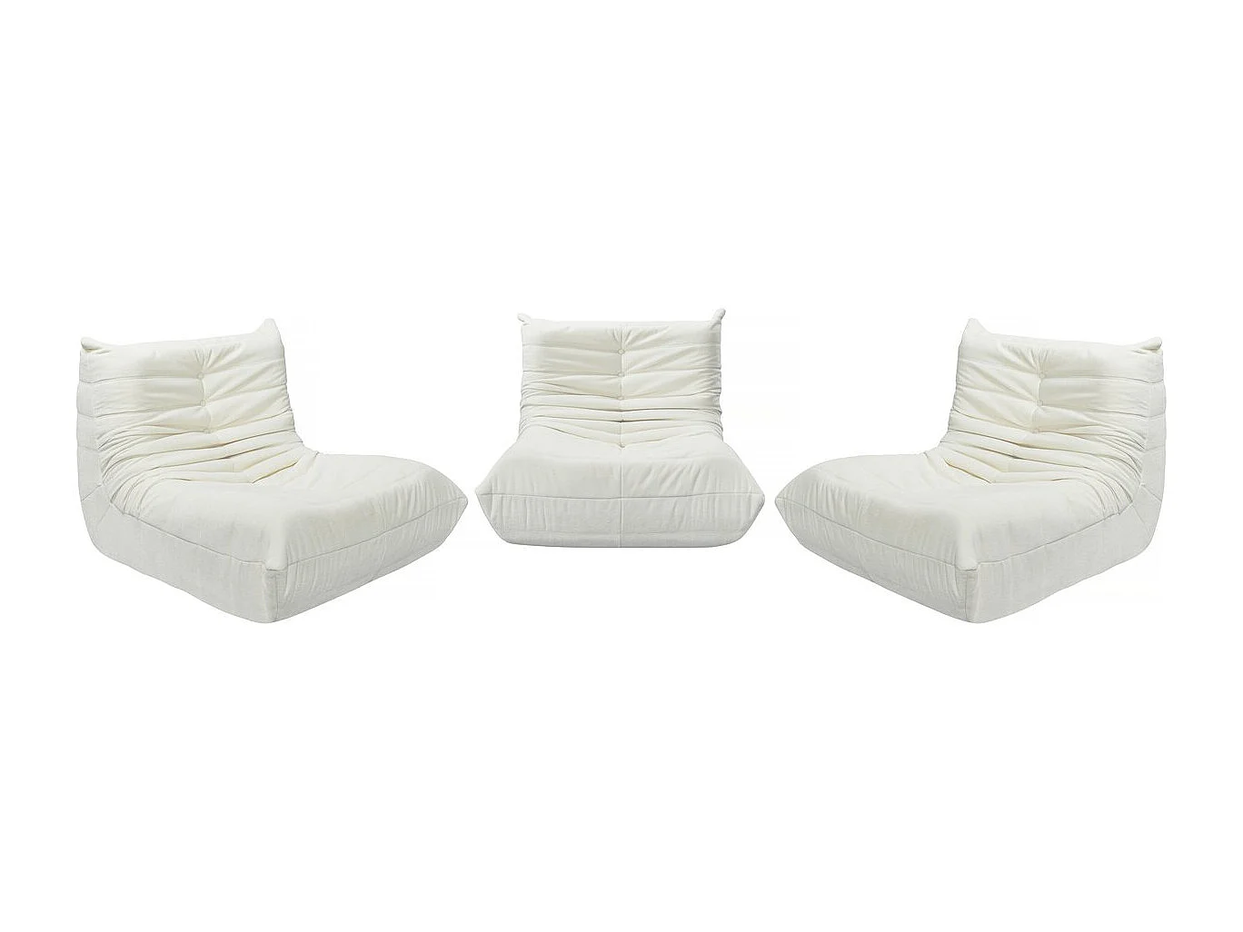 Set aus 3 modularen Velasca Sesseln aus weißem strukturiertem Stoff, Komfort und modernes Design, 95x100x75 cm