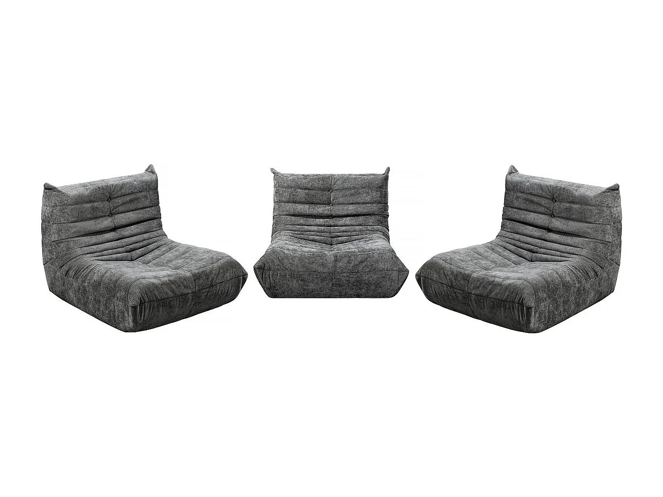 Lot de 3 chauffeuses pour canapé modulables en tissu texturé "Velasca" - Gris
