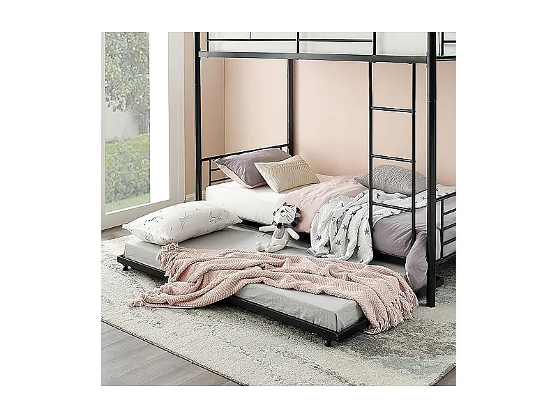 Lit superposé avec tiroir gigogne "ADAM" -  90 x 190 cm - Métal - Noir