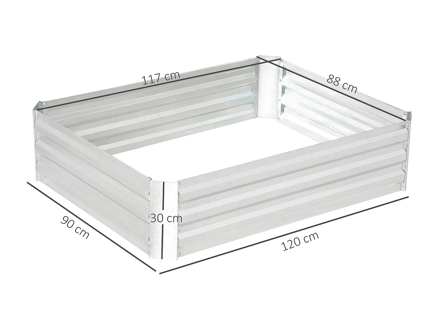 Carré potager acier dim. 120L x 90l x 30H cm tôle acier ondulée galvanisée