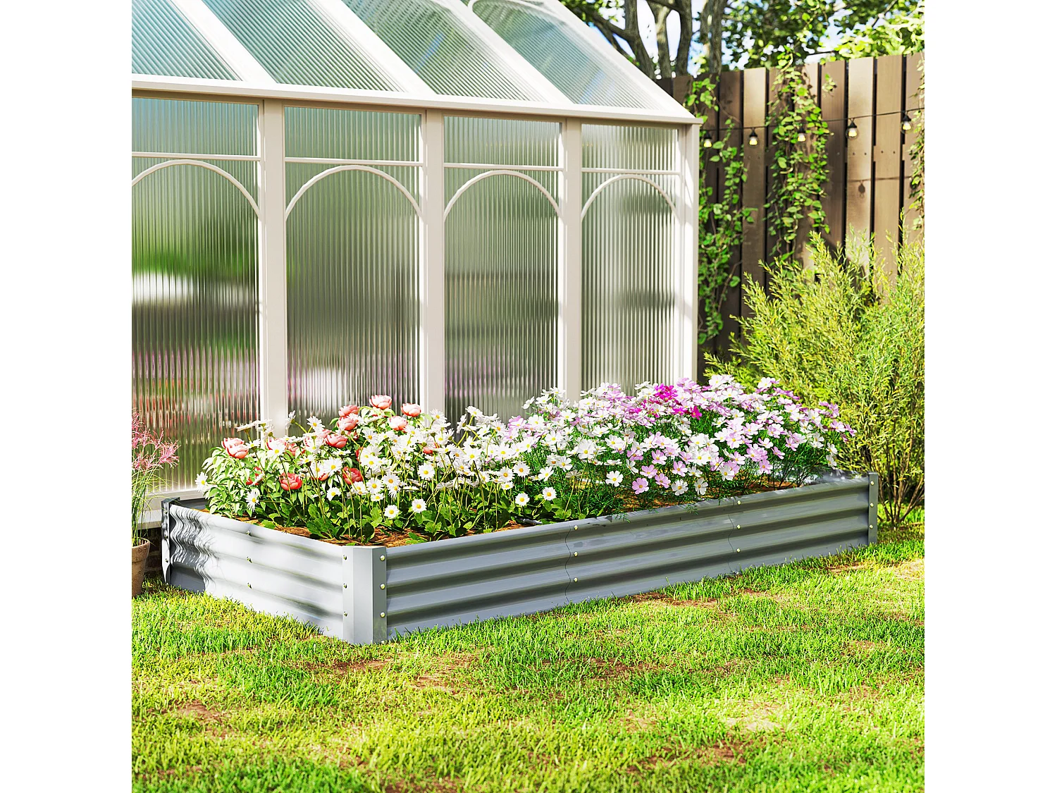 Carré potager rectangulaire dim. 240 x 120 x 30 cm acier galvanisé ondulé argenté