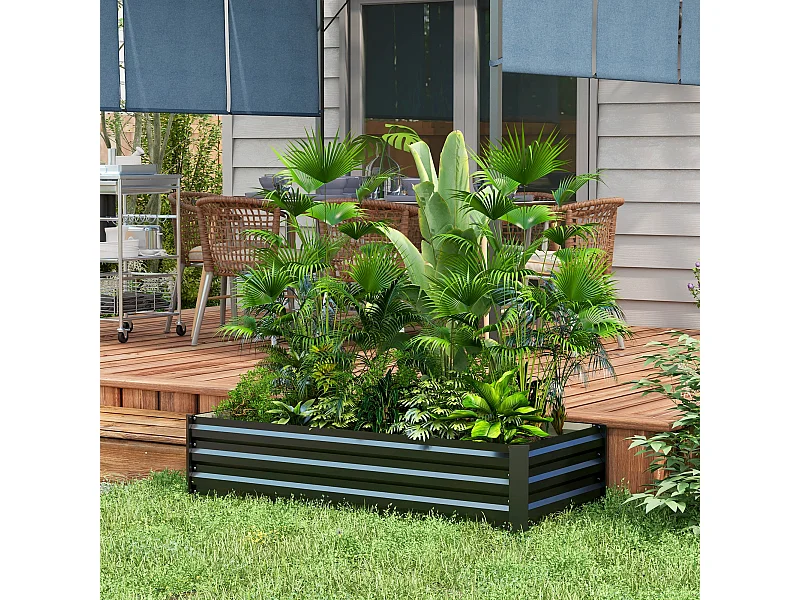 Jardinière rectangulaire carré potager dim. 150L x 70l x 30H cm acier ondulé noir