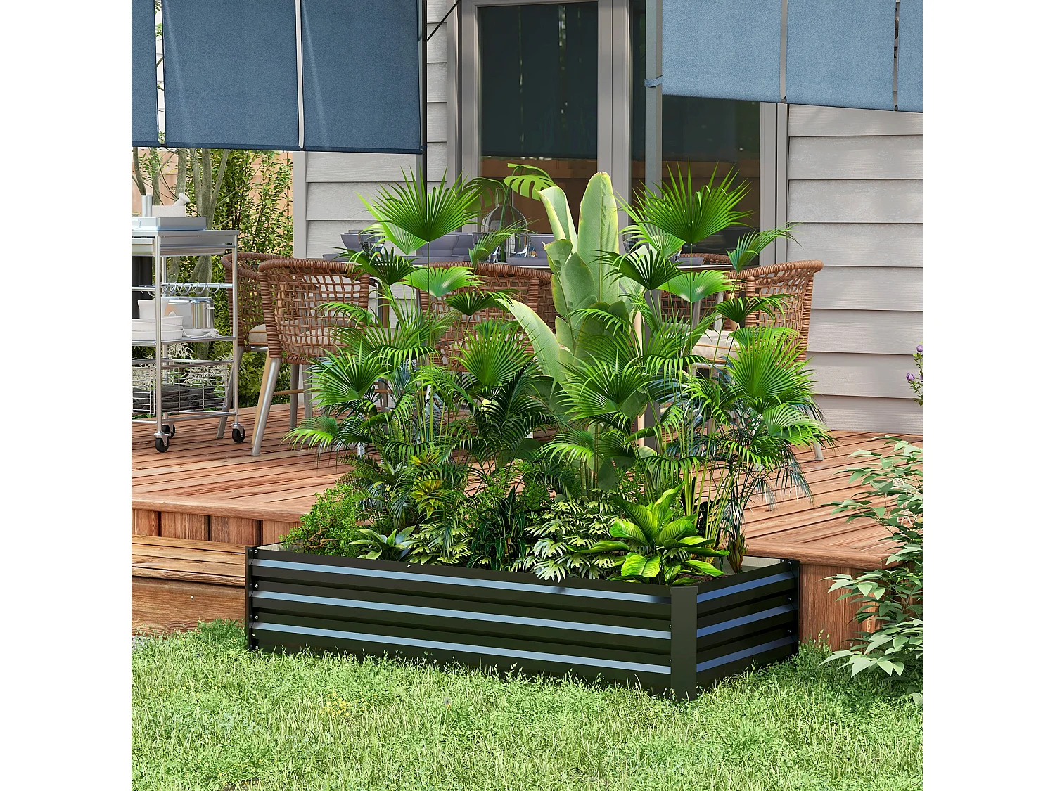 Jardinière rectangulaire carré potager dim. 150L x 70l x 30H cm acier ondulé noir
