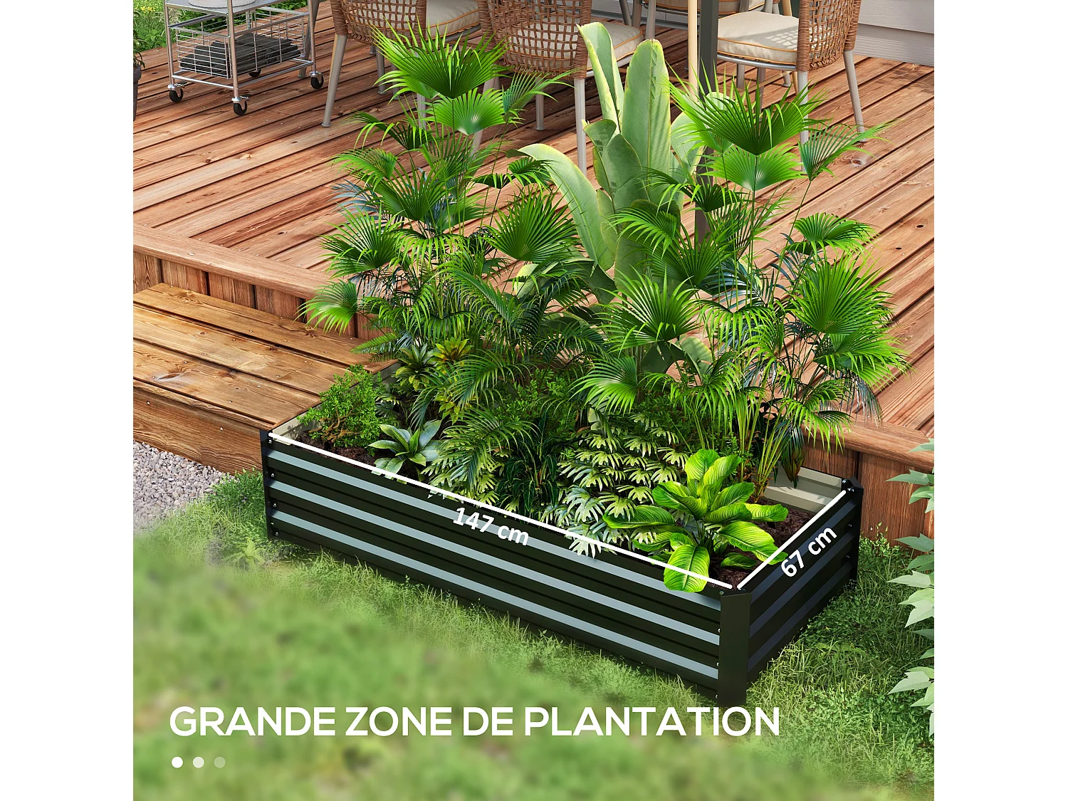 Jardinière rectangulaire carré potager dim. 150L x 70l x 30H cm acier ondulé noir