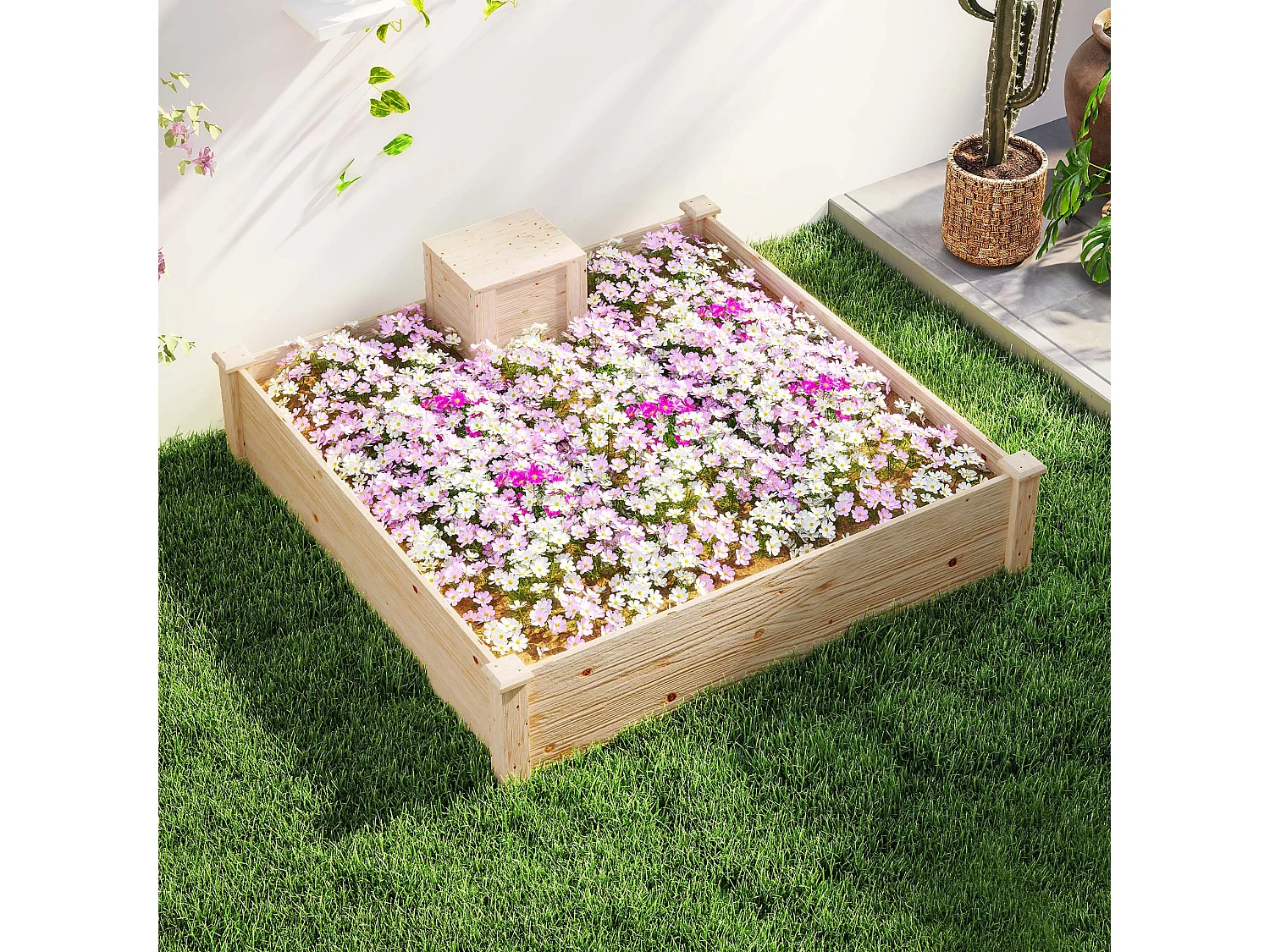 Ensemble carré potager composteur dim. totales 123 x 123 x 25,5 cm bois sapin naturel