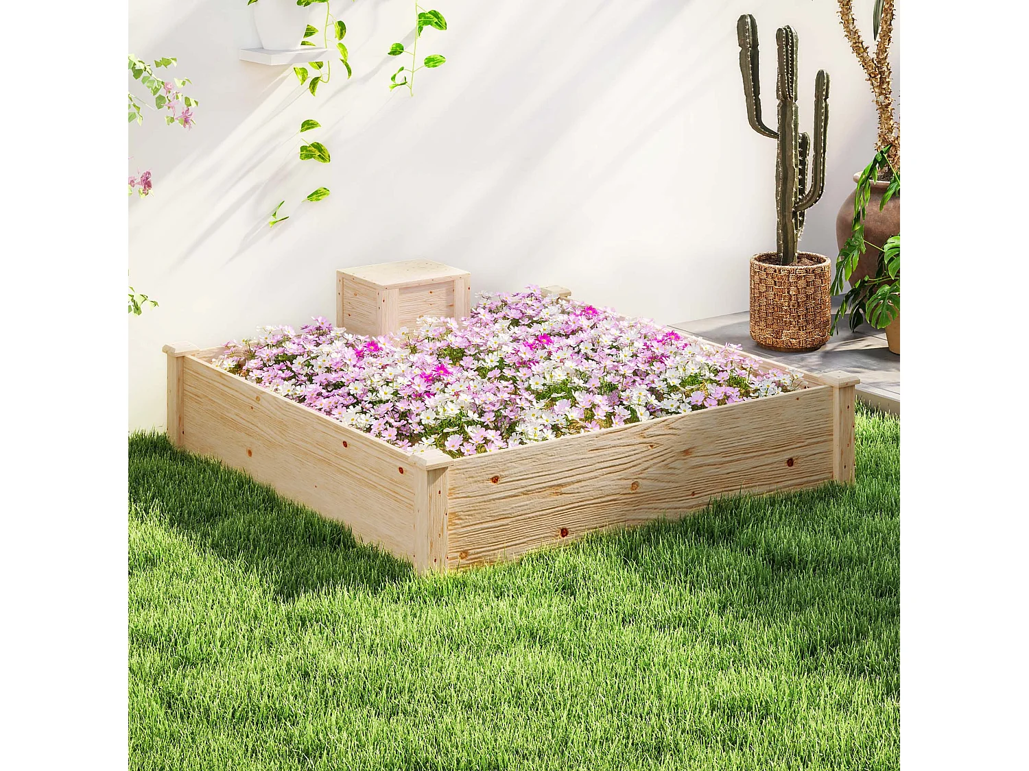 Ensemble carré potager composteur dim. totales 123 x 123 x 25,5 cm bois sapin naturel