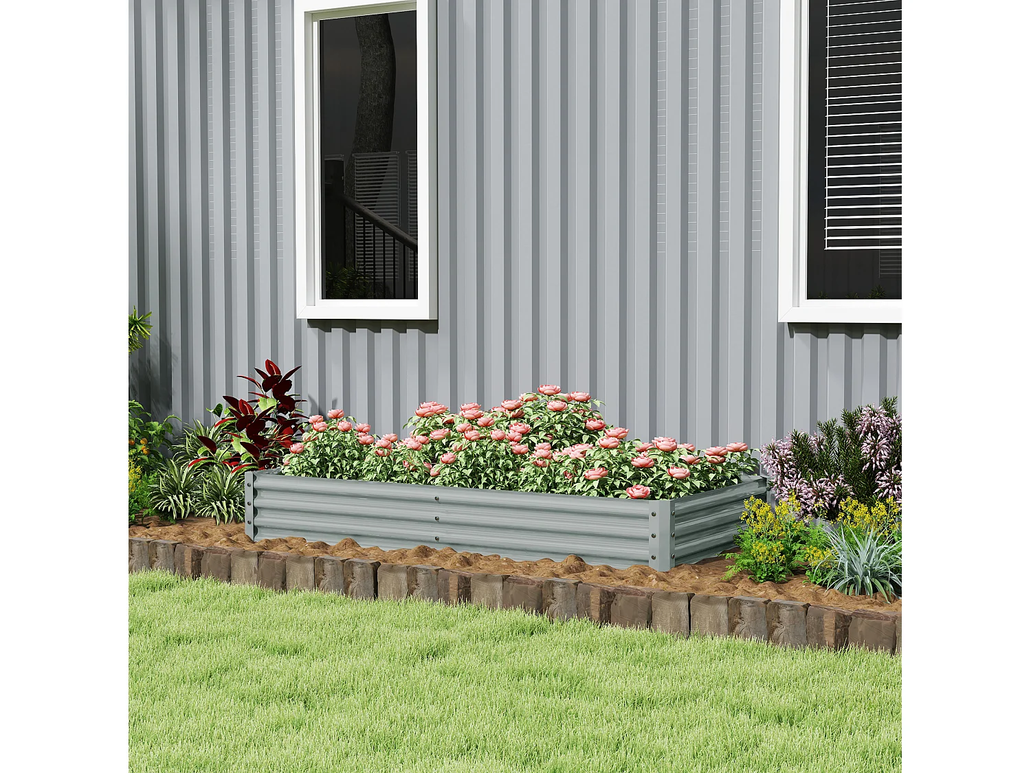 Carré potager rectangulaire dim. 180 x 90 x 30 cm acier galvanisé ondulé argenté