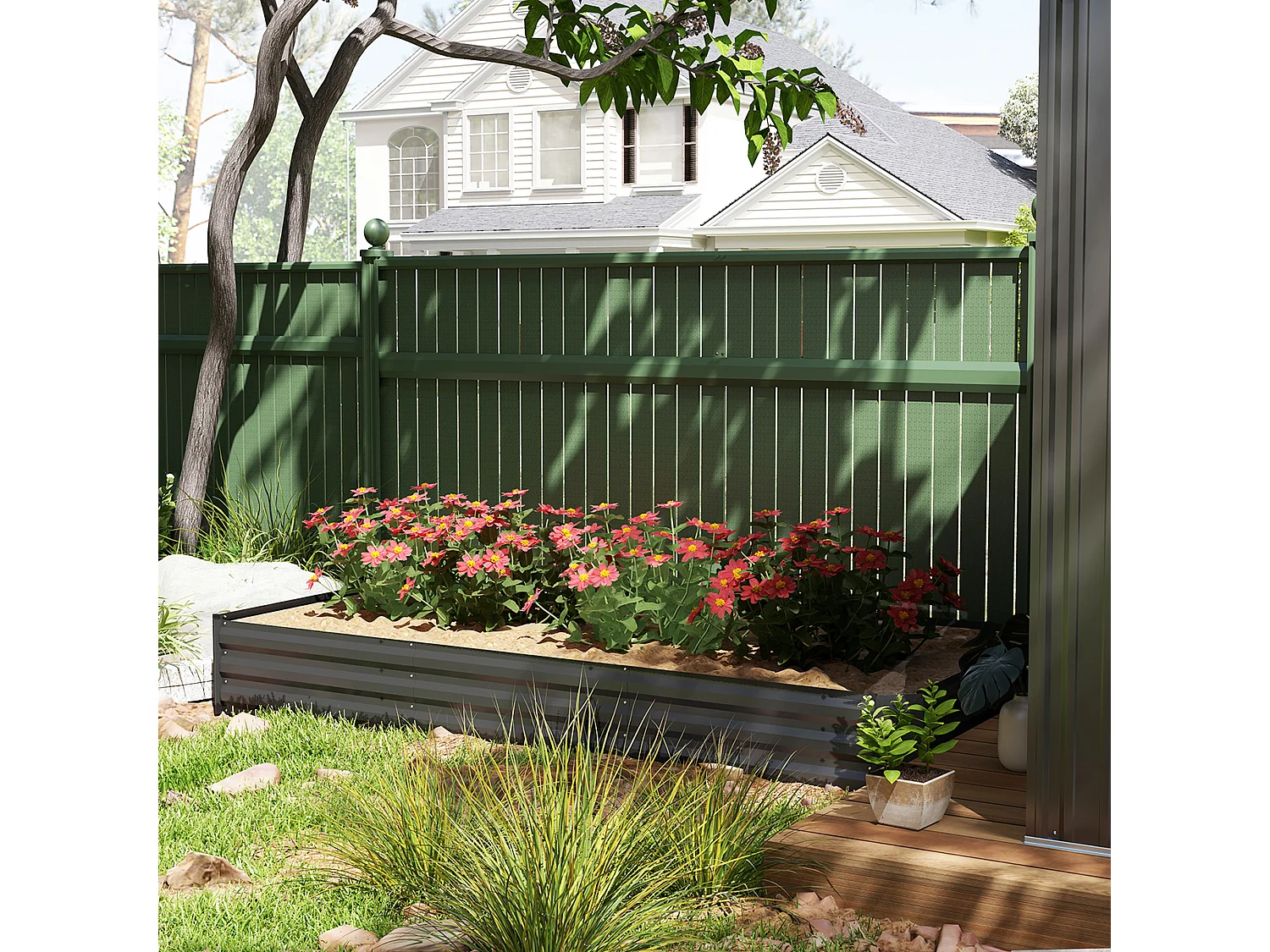 Carré potager de jardin dim. 240L x 120l x 30H cm tôle d'acier ondulée gris