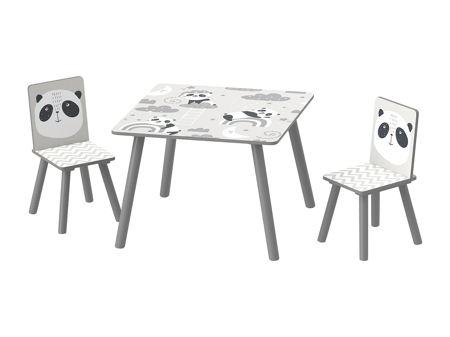 Ensemble table et chaises enfant design panda - table carrée + 2 chaises - bois pin MDF gris