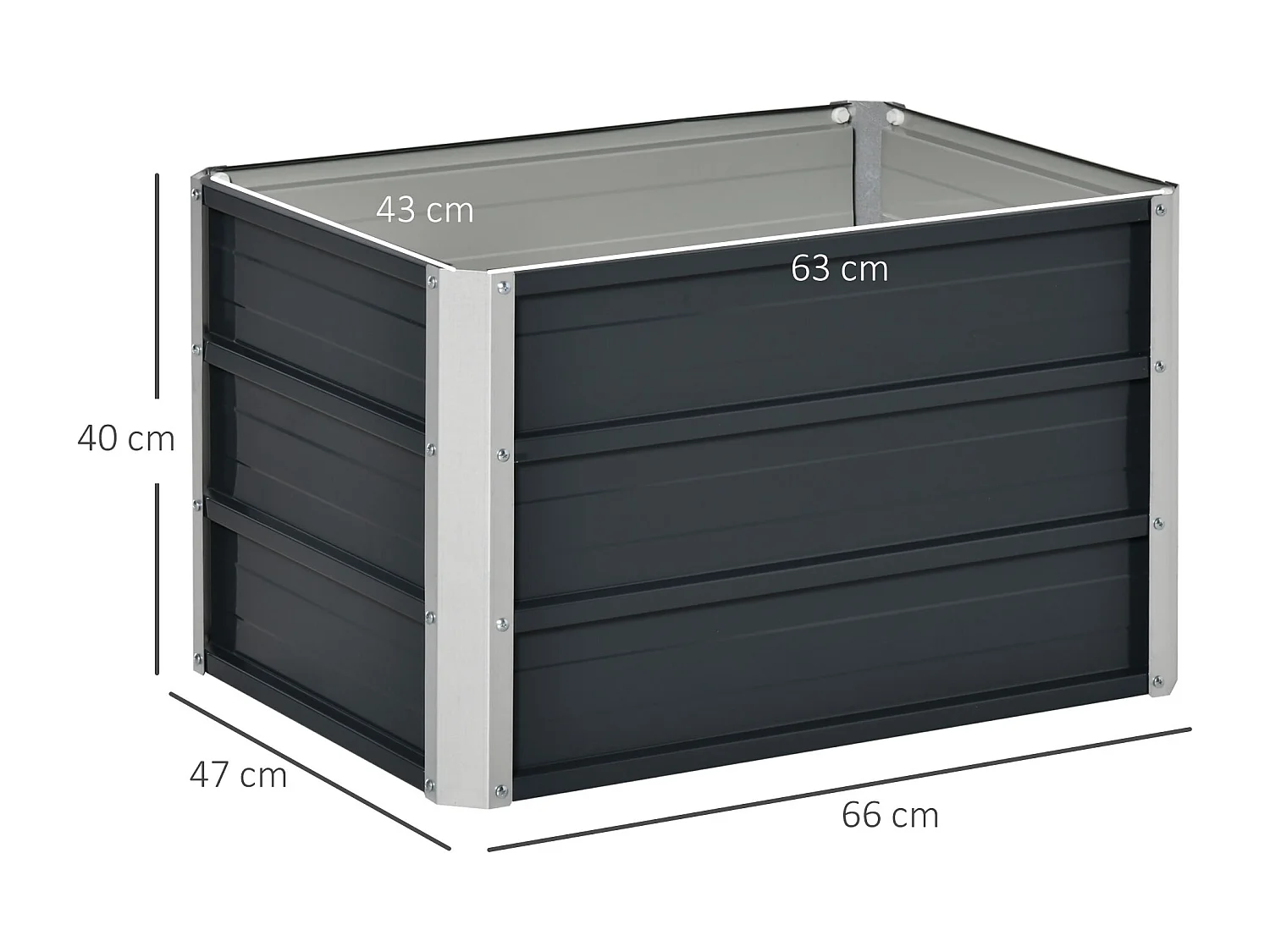 Carré potager rectangulaire dim. 66 x 47 x 40 cm tôle d'acier ondulée anthracite