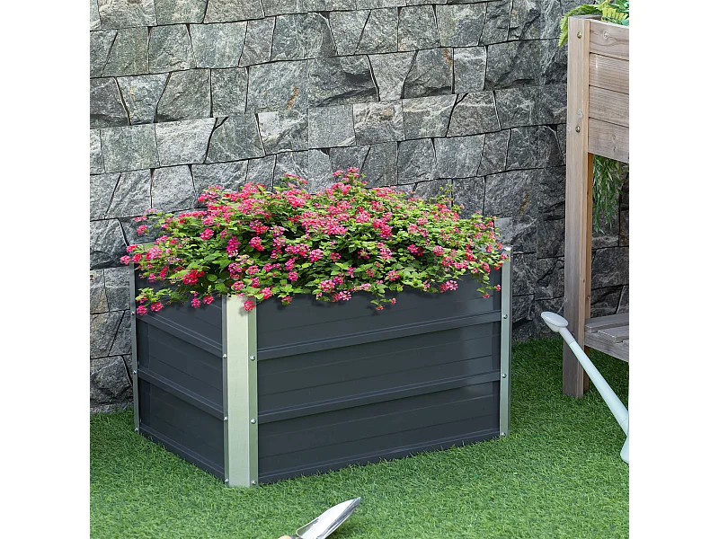 Carré potager rectangulaire dim. 66 x 47 x 40 cm tôle d'acier ondulée anthracite