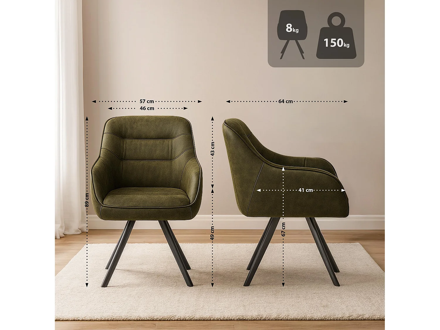 chaise salle à manger - Similicuir - Vert antique - Pettuli