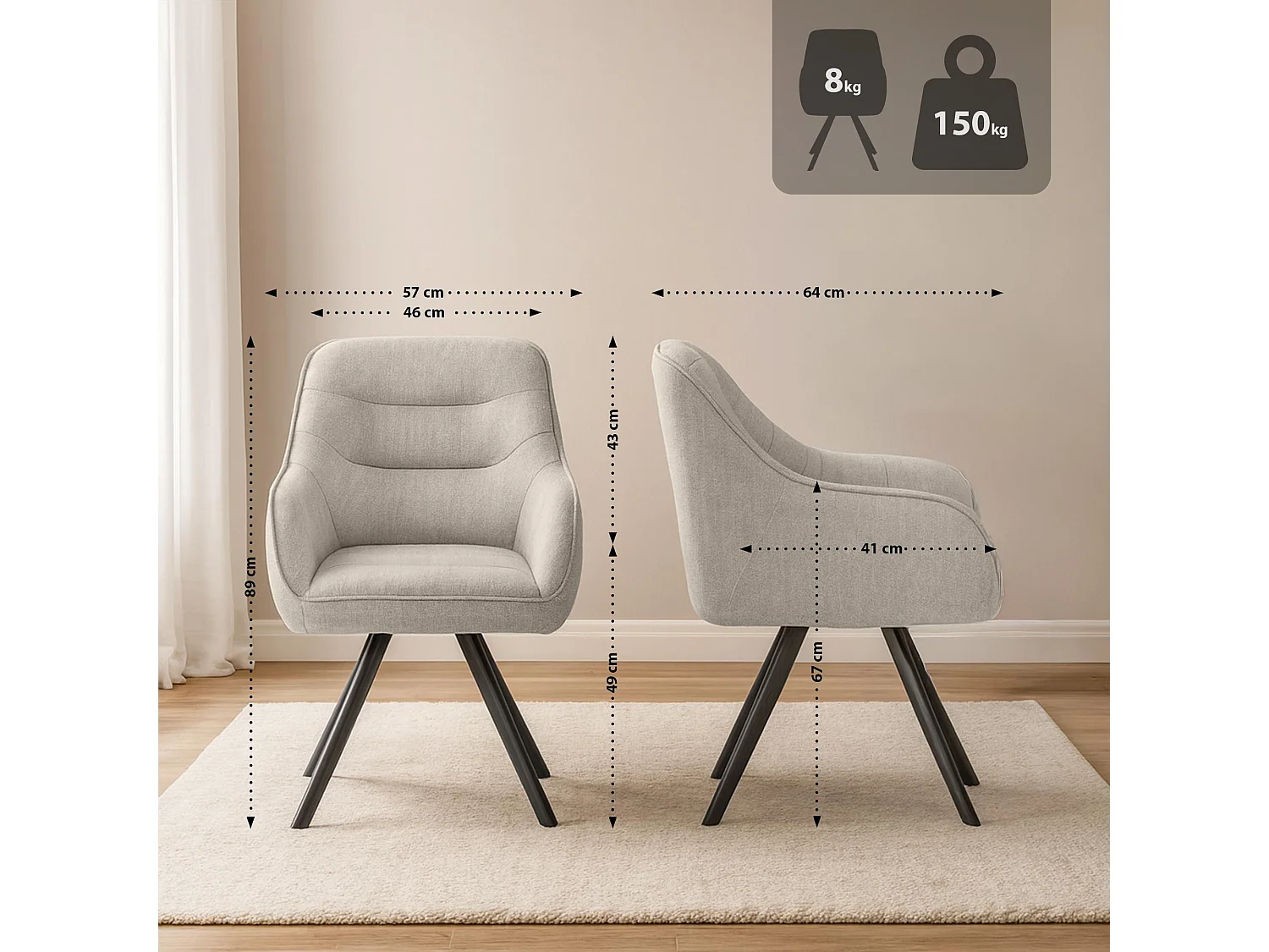 chaise salle à manger - Tissu - Crème - Pettuli