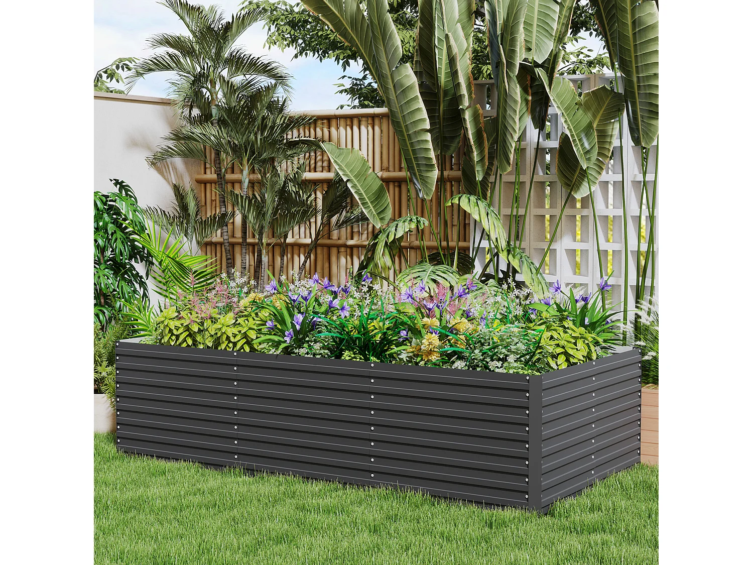 Carré potager jardinière dim. 240L x 120l x 60H cm tôle d'acier ondulée anthracite