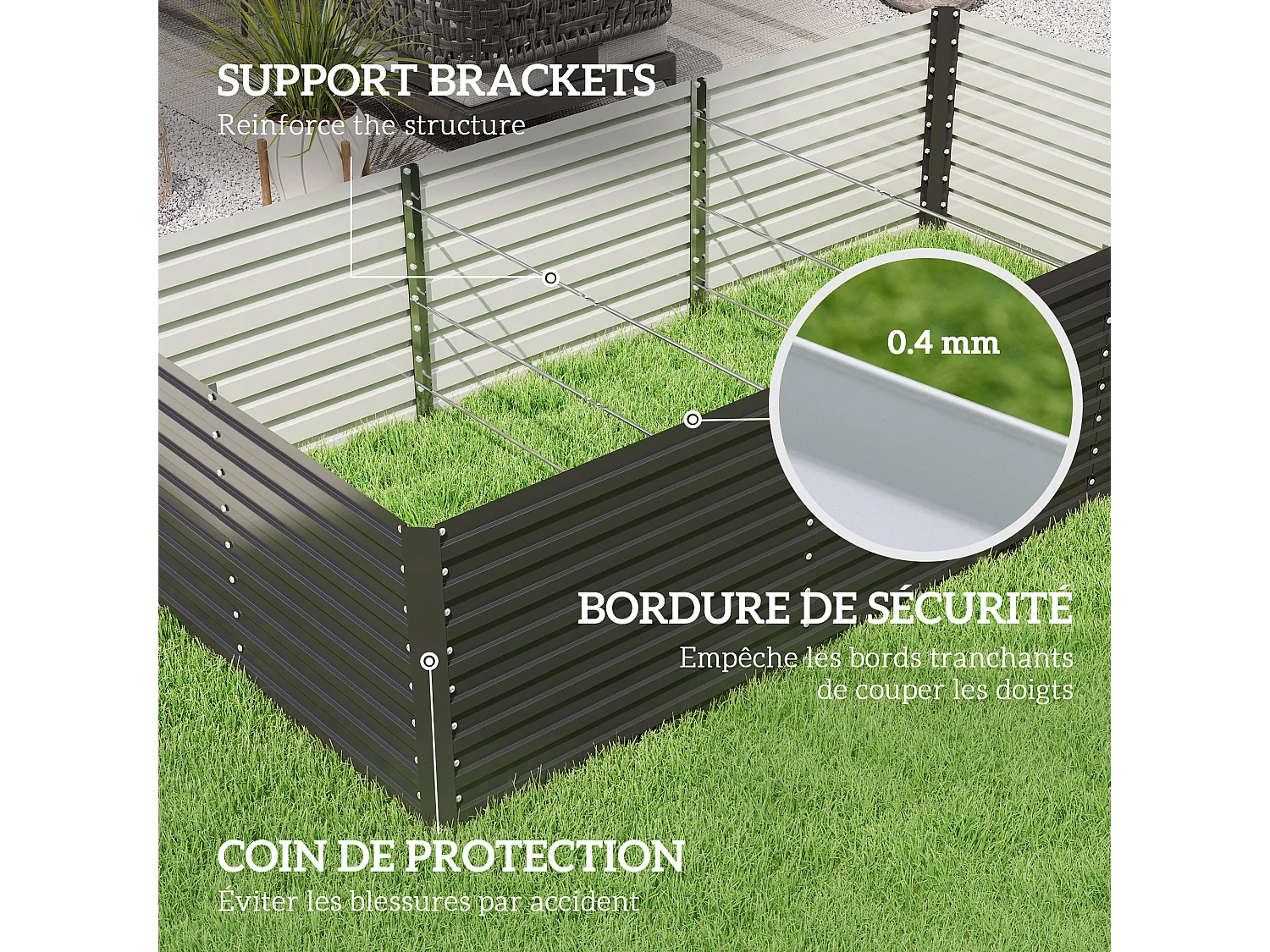 Carré potager jardinière dim. 240L x 120l x 60H cm tôle d'acier ondulée anthracite