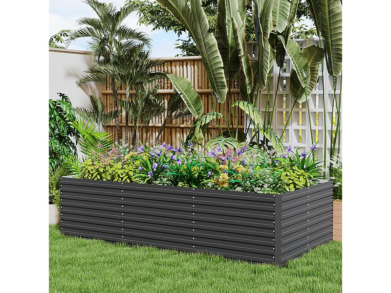 Carré potager jardinière dim. 240L x 120l x 60H cm tôle d'acier ondulée anthracite