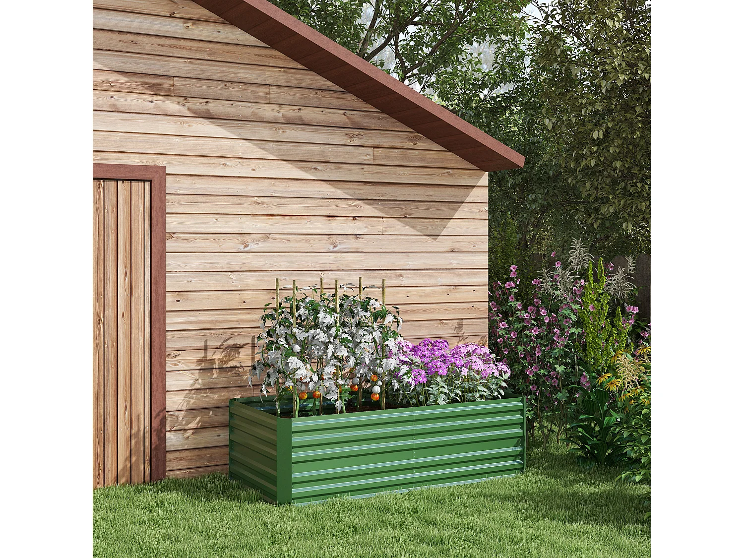 Carré potager de jardin renforcé - dim. 180L x 90l x 59H cm - tôle d'acier ondulée galvanisée vert