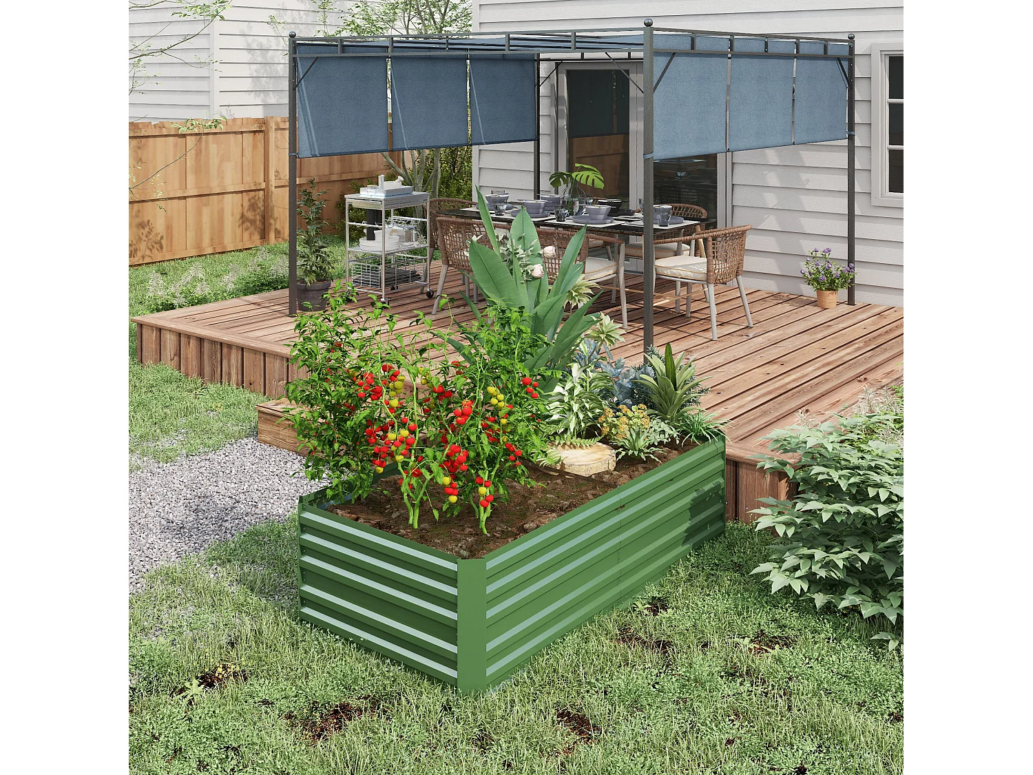 Carré potager de jardin renforcé - dim. 180L x 90l x 59H cm - tôle d'acier ondulée galvanisée vert