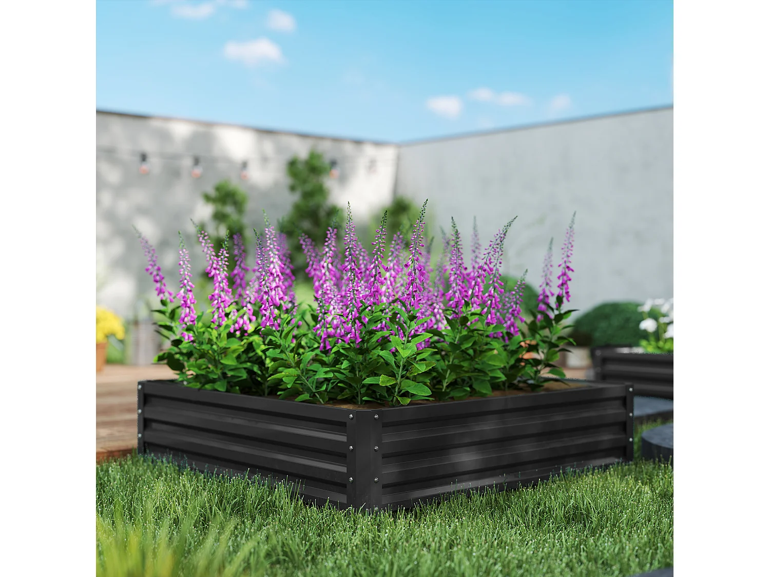 Carré potager de jardin dim. 120L x 120l x 30H cm tôle d'acier ondulée gris