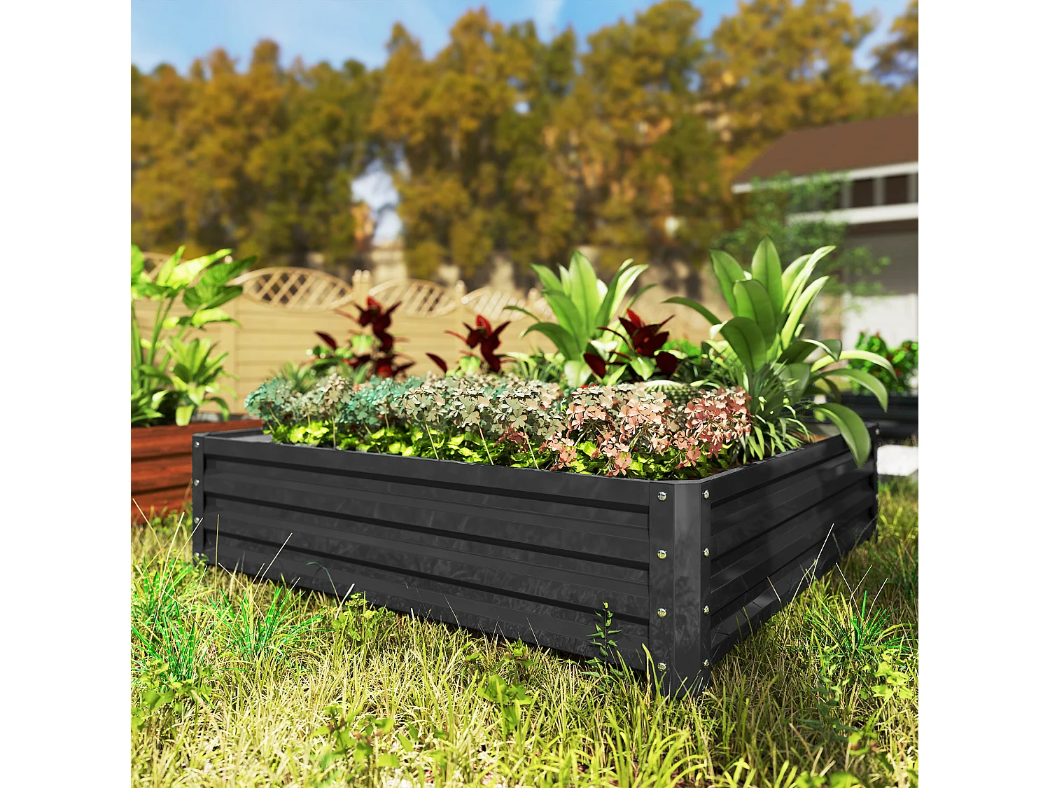 Carré potager de jardin dim. 120L x 120l x 30H cm tôle d'acier ondulée gris