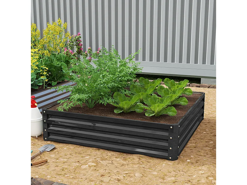 Carré potager de jardin dim. 120L x 120l x 30H cm tôle d'acier ondulée gris