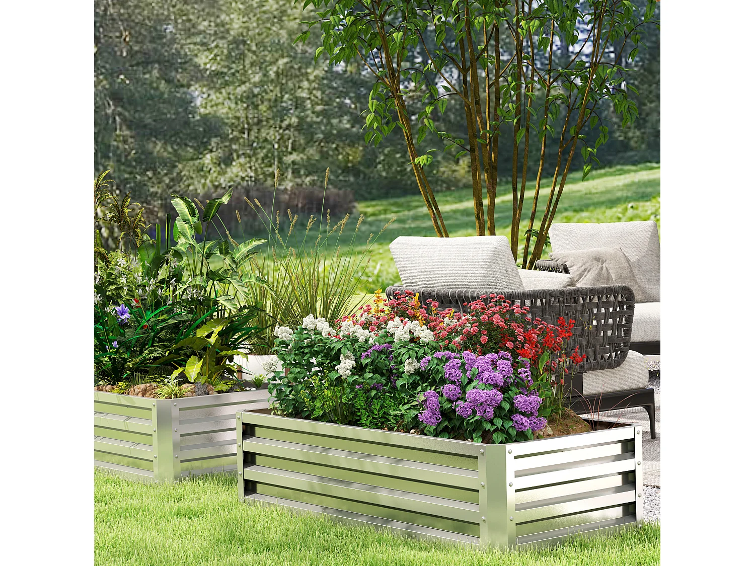 Carré potager de jardin dim. 120L x 60l x 30H cm tôle d'acier ondulée argentée