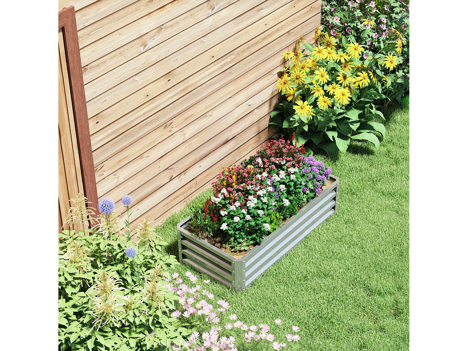 Carré potager de jardin dim. 120L x 60l x 30H cm tôle d'acier ondulée argentée