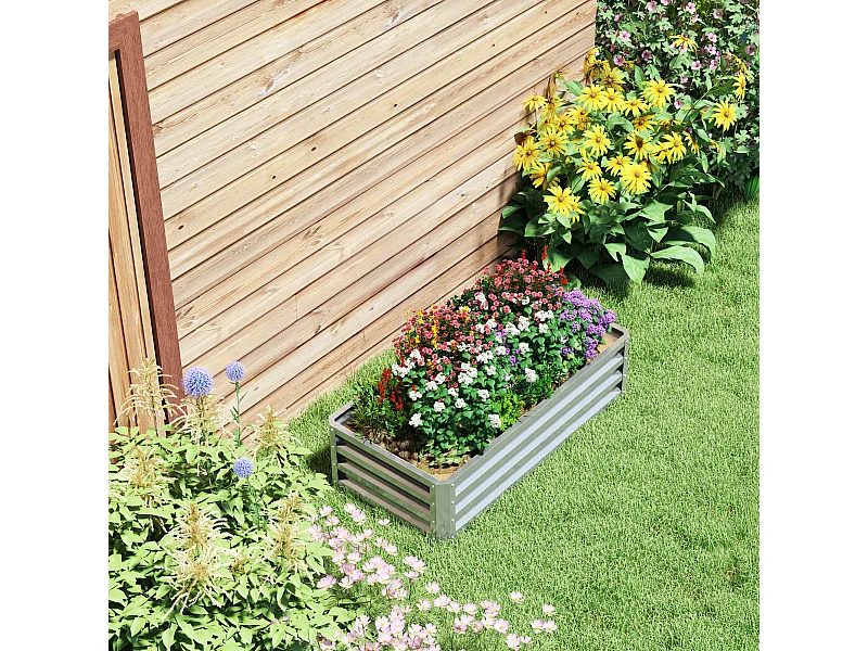 Carré potager de jardin dim. 120L x 60l x 30H cm tôle d'acier ondulée argentée