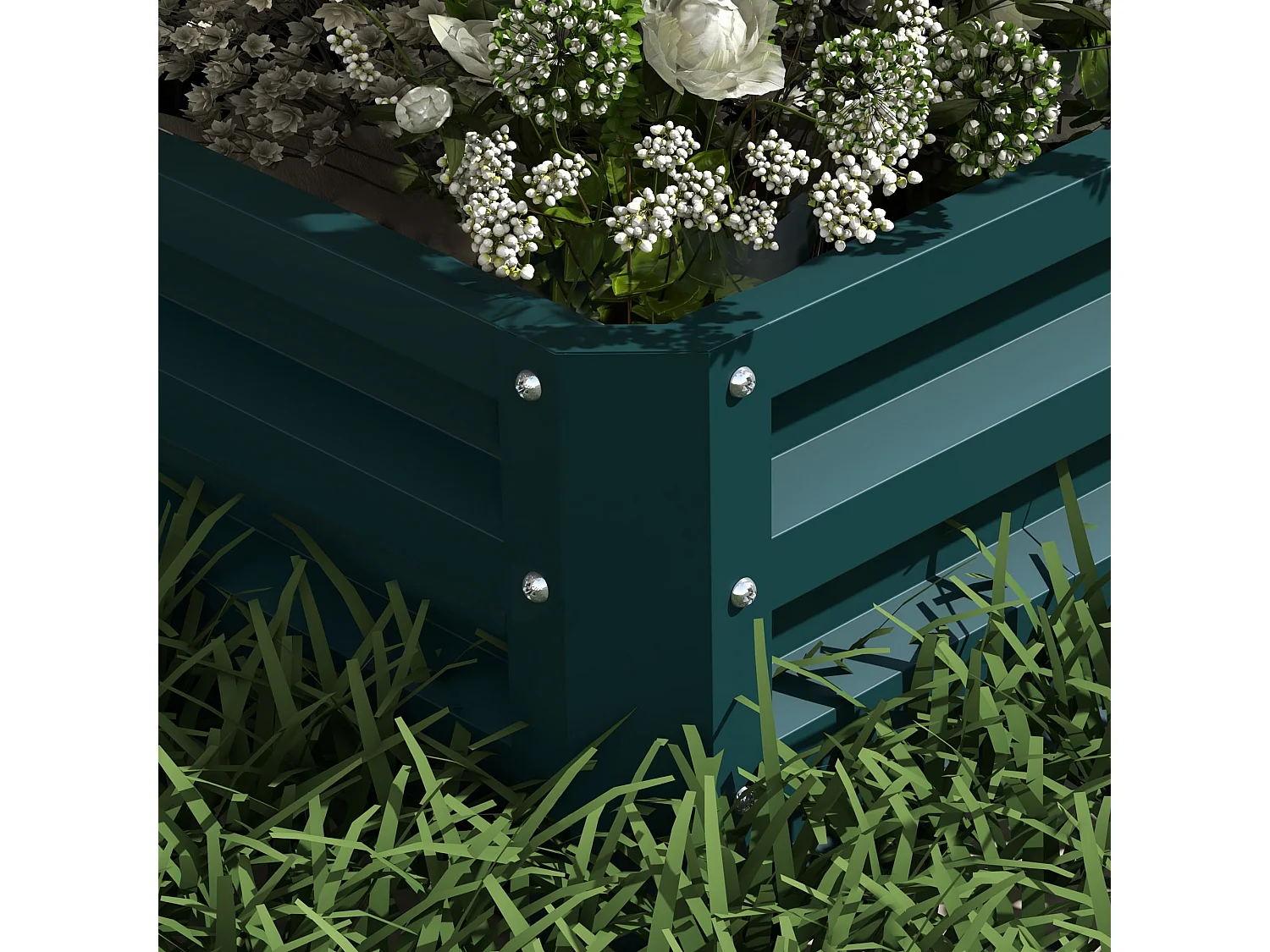 Jardinière carré potager 2 étages dim. 120L x 101l x 58H cm tôle d'acier ondulée vert