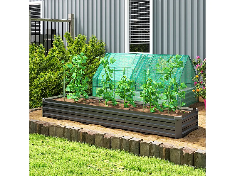 Carré potager rectangulaire dim. 240 x 60 x 30 cm tôle d'acier ondulé anthracite