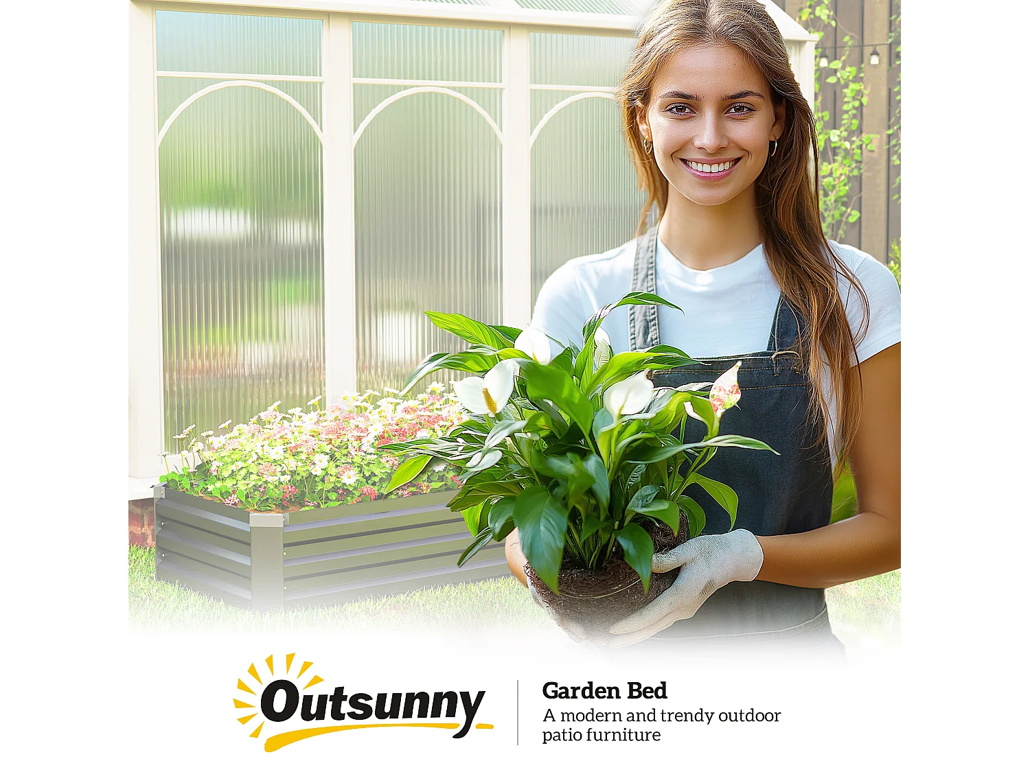 Carré potager rectangulaire dim. 240 x 60 x 30 cm tôle d'acier ondulé anthracite