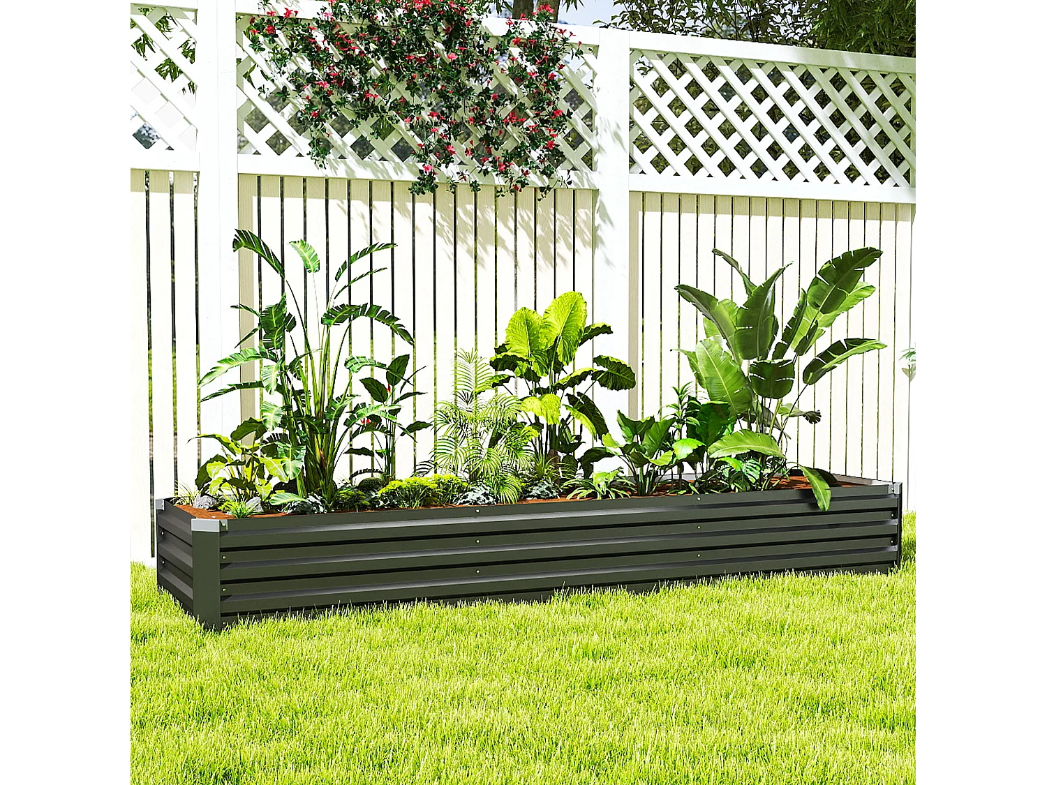 Carré potager rectangulaire dim. 240 x 60 x 30 cm tôle d'acier ondulé anthracite