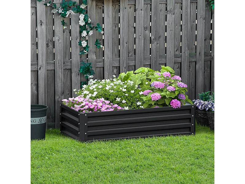 Carré potager de jardin dim. 120L x 60l x 30H cm tôle d'acier ondulée gris