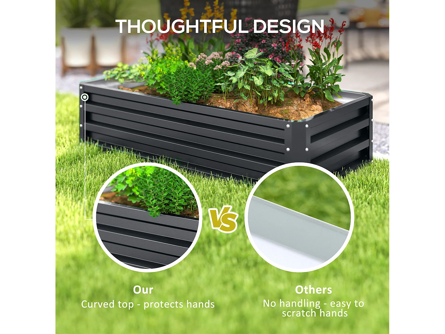 Carré potager de jardin dim. 120L x 60l x 30H cm tôle d'acier ondulée gris