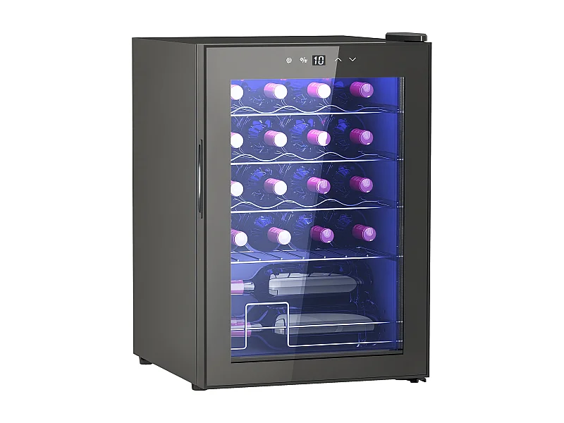 Cave à vin 20 bouteilles 53L T.5-18°C éclairage LED écran tactile numérique porte verre anti-UV noir