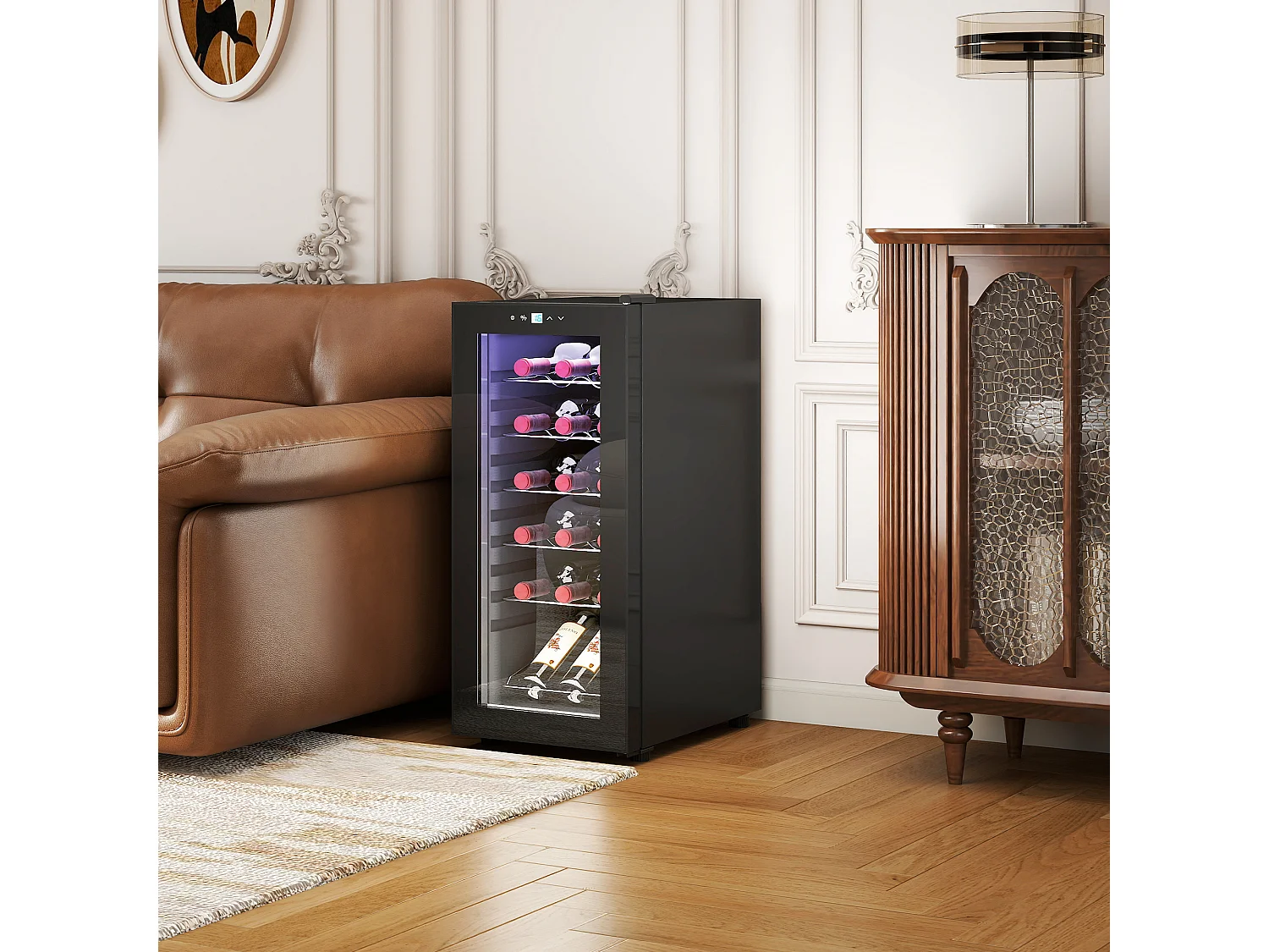 Cave à vin 18 bouteilles 50L - étagères réglables, éclairage LED, écran tactile numérique, 5-18°C - noir