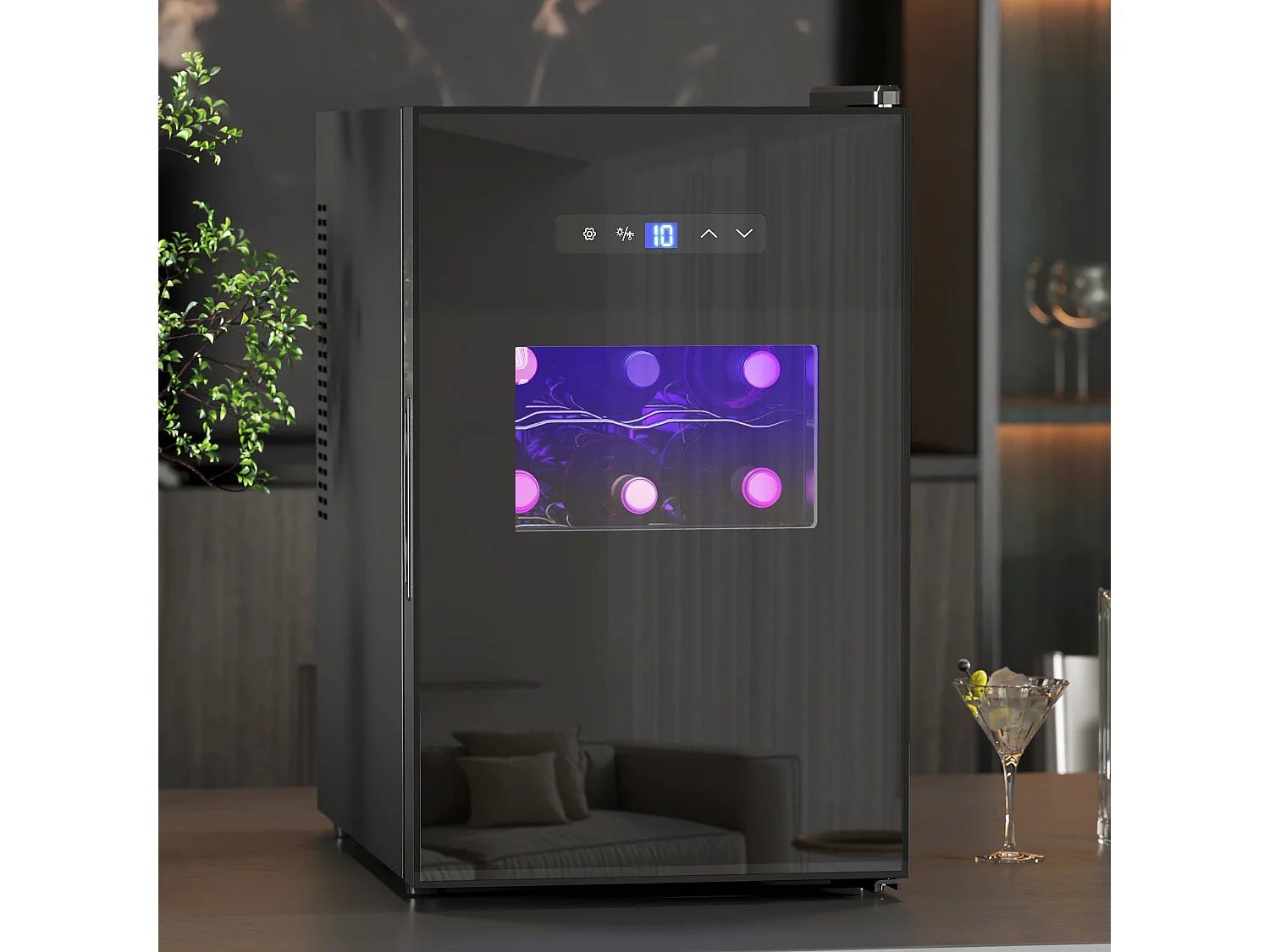 Cave à vin 15 bouteilles 39L T.5-18°C éclairage LED écran tactile numérique porte verre anti-UV noir