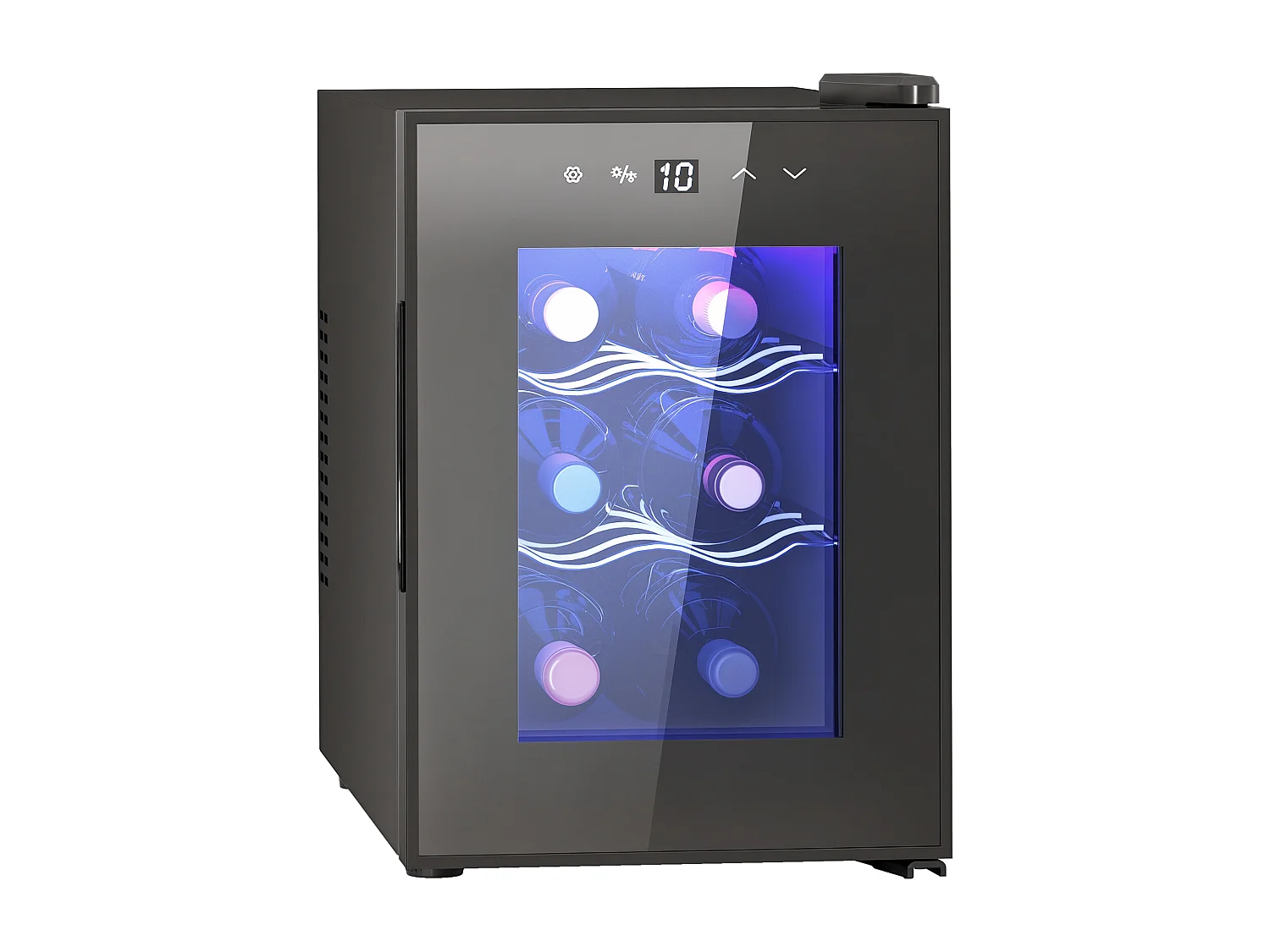 Mini cave à vin 6 bouteilles 17L T.5-18°C éclairage LED écran tactile numérique porte verre anti-UV noir