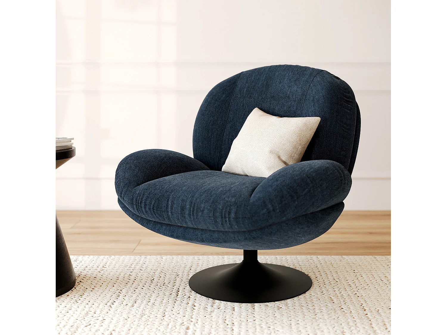 Sillón giratorio de tela efecto terciopelo azul noche - Ricci