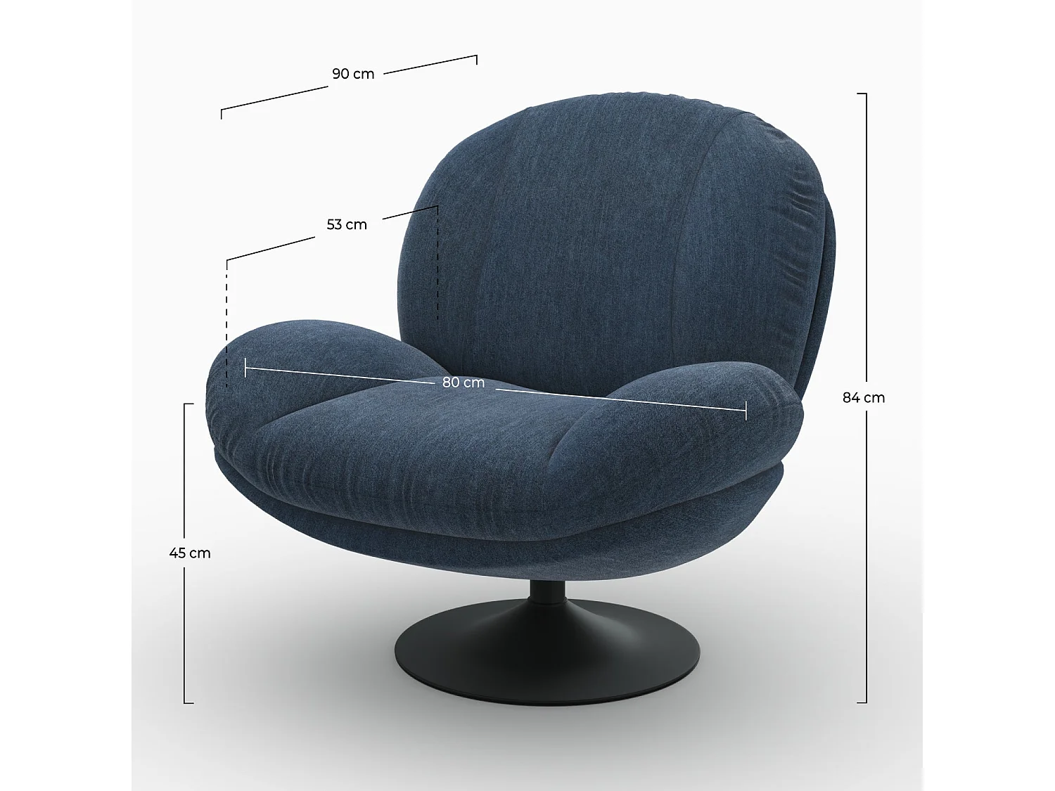 Sillón giratorio de tela efecto terciopelo azul noche - Ricci