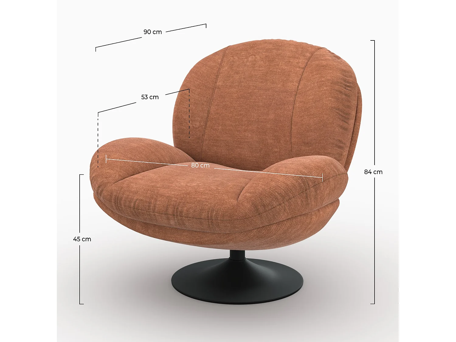 Sillón giratorio de tela efecto terciopelo marrón - Ricci