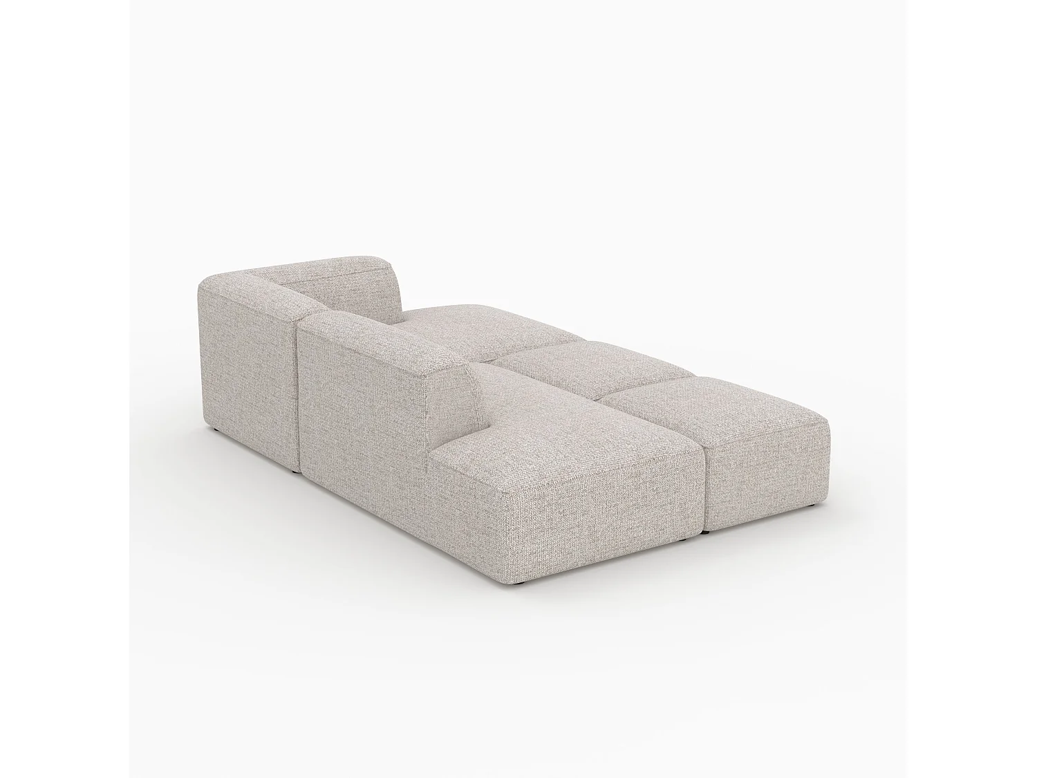 Canapé d'angle droit modulable en tissu beige 4 places avec 2 poufs - Hestia